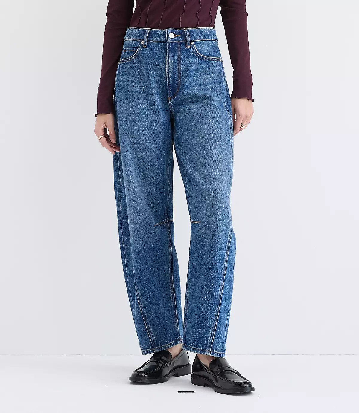 Rivete Tall Seamed High Rise Barrel Jeans in Dark Wash | LOFT