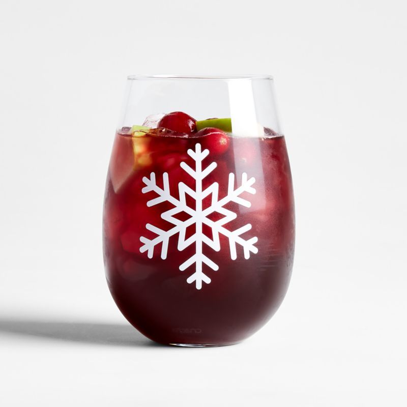 Snowflake Stemless Christmas Wine Glass | Crate and Barrel | Crate & Barrel