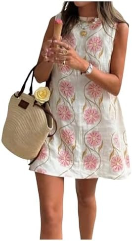 Floerns Women's Sleeveless Floral Tank Dress Crew Neck Beach Tunic Tank Dresses | Amazon (US)