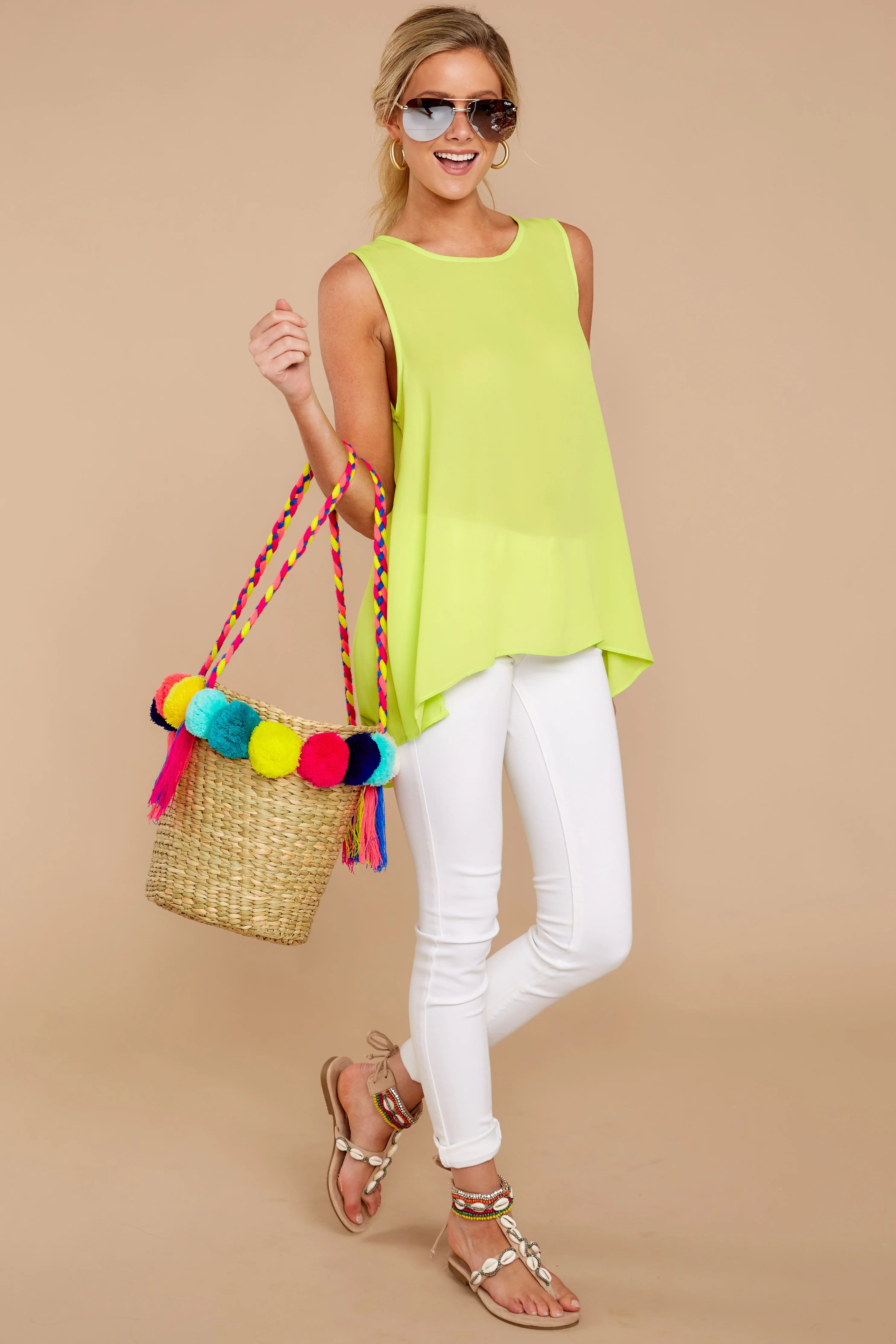 Go Getter Attitude Lime Green Top | Red Dress 