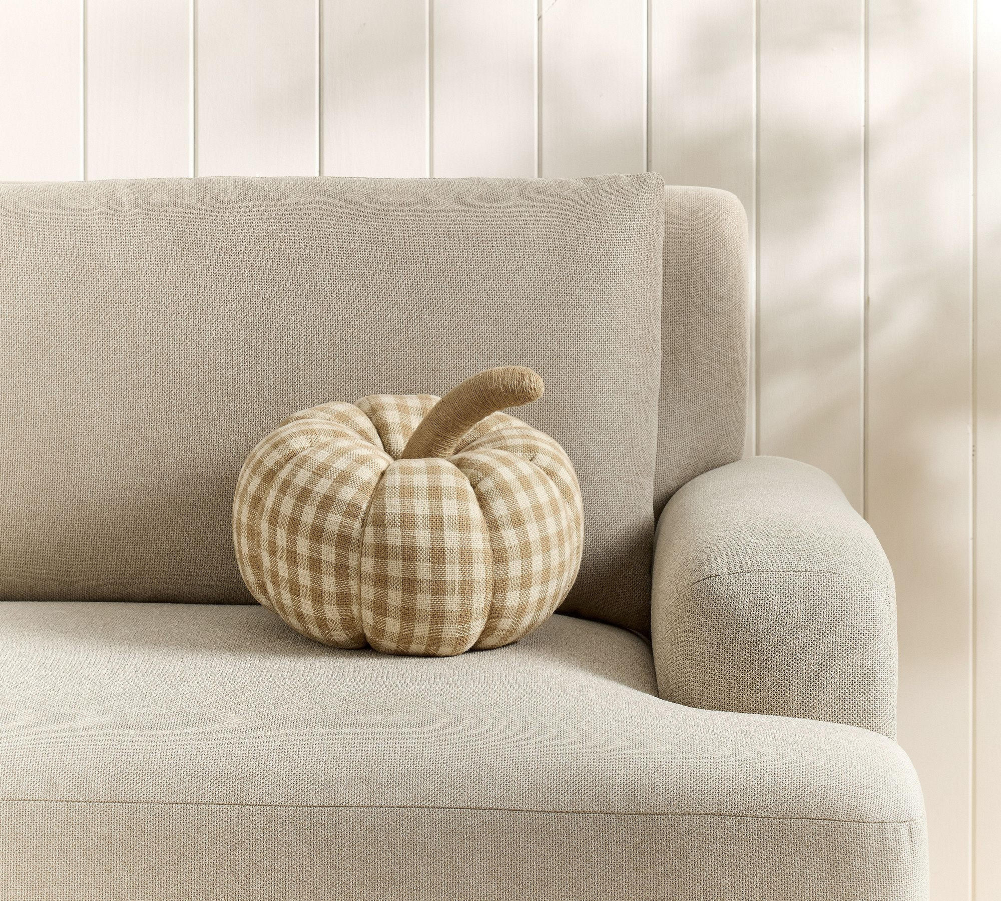 Blaine Check Pumpkin Shaped Pillow | Pottery Barn (US)