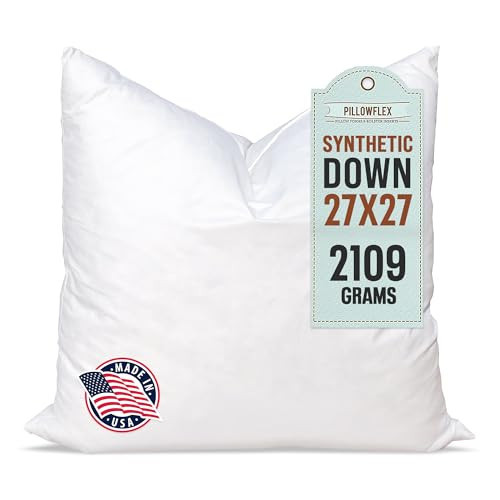 Pillowflex Synthetic Down Pillow Insert - 27x27 - Down Alternative Ultra Soft Large Square European Throw Pillow, Machine Washable - Couch Euro Sham, Lumbar, Bed, Sofa - 1 Decorative Accent Form | Amazon (US)