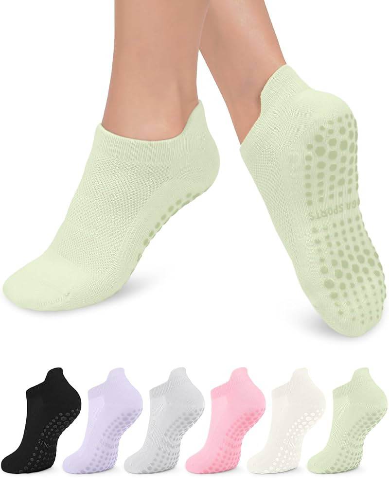 6 Pairs Grip Pilates Socks for Women, Non-slip Yoga Athletic Socks for Barre Ballet Barefoot Work... | Amazon (US)