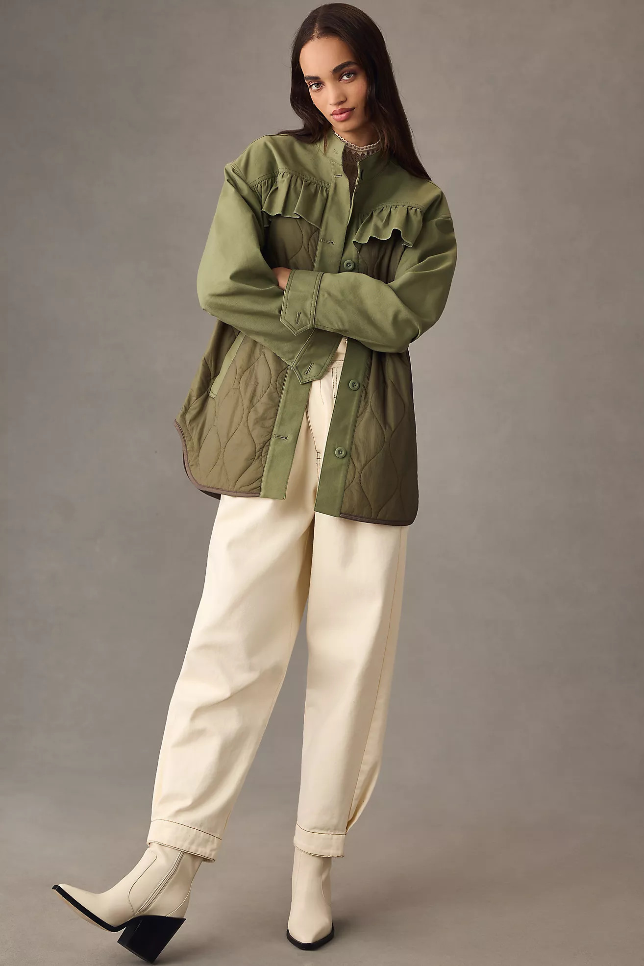 By Anthropologie Quilted Ruffled Shacket | Anthropologie (US)