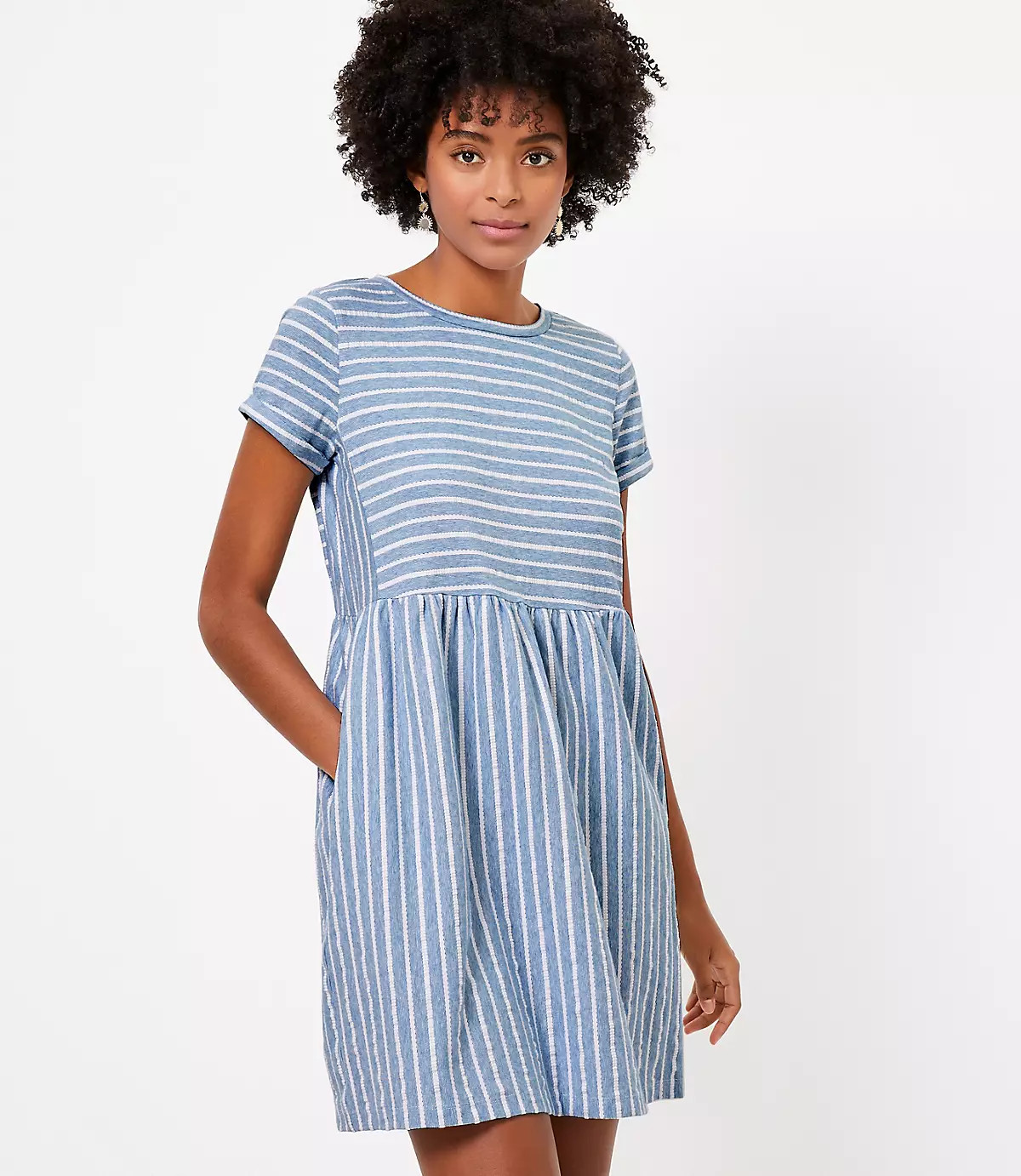 Textured Button Back Swing Dress | LOFT