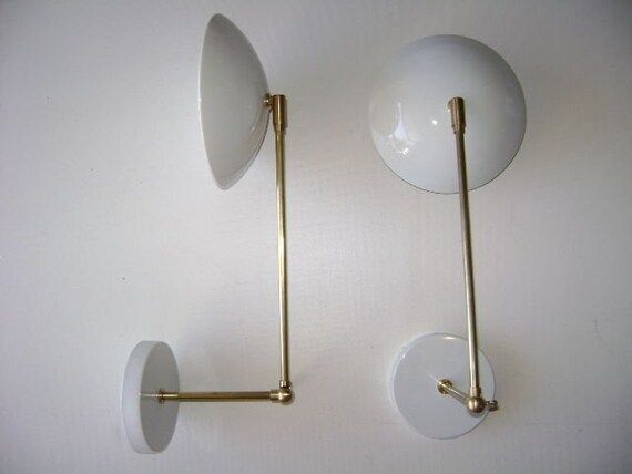 BOWL SCONCE LAMPS  Pair  Lights Brass & White Mid-century | Etsy | Etsy (US)