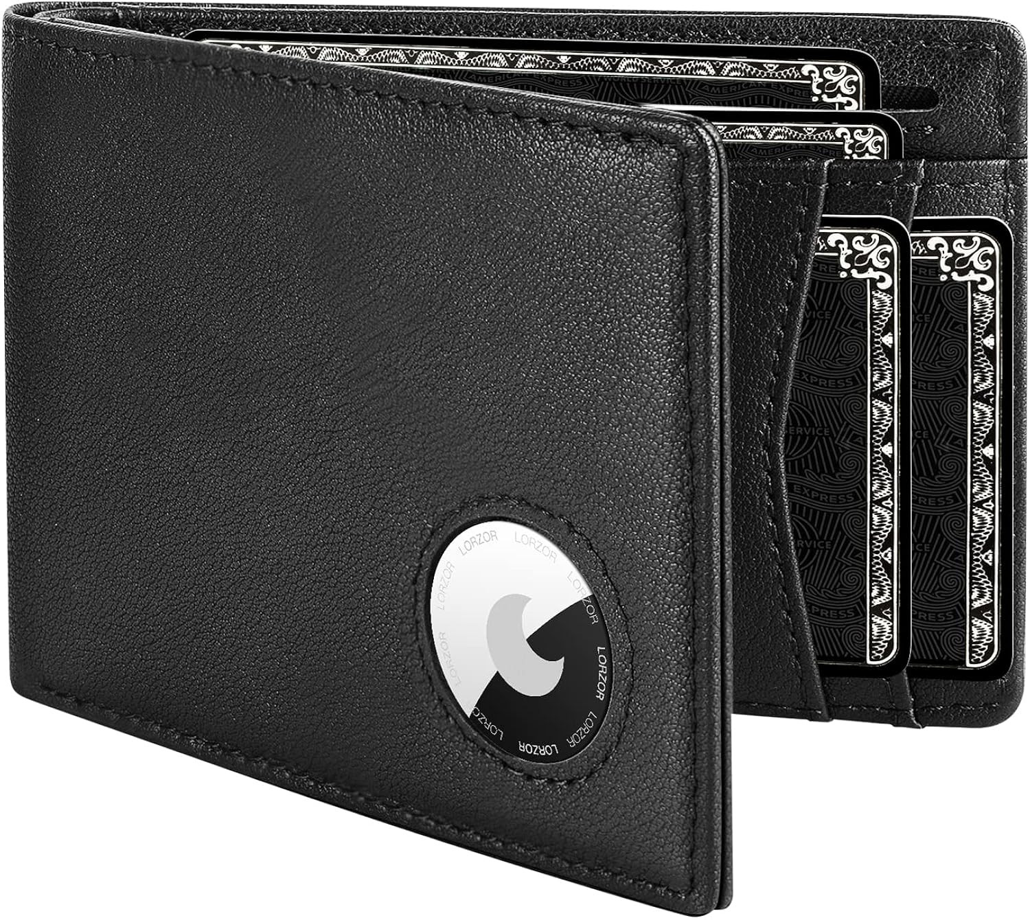 LORZOR AirTag Wallet - Minimalist Front Pocket Mens Wallet for Apple Air Tag, Bifold Genuine Napa Le | Amazon (US)