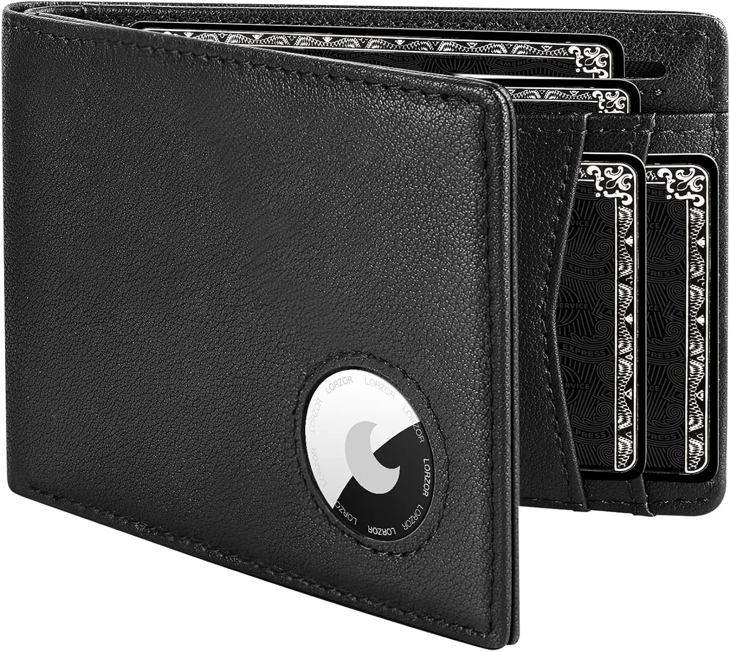 LORZOR AirTag Wallet - Minimalist Front Pocket Mens Wallet for Apple Air Tag, Bifold Genuine Napa Le | Amazon (US)