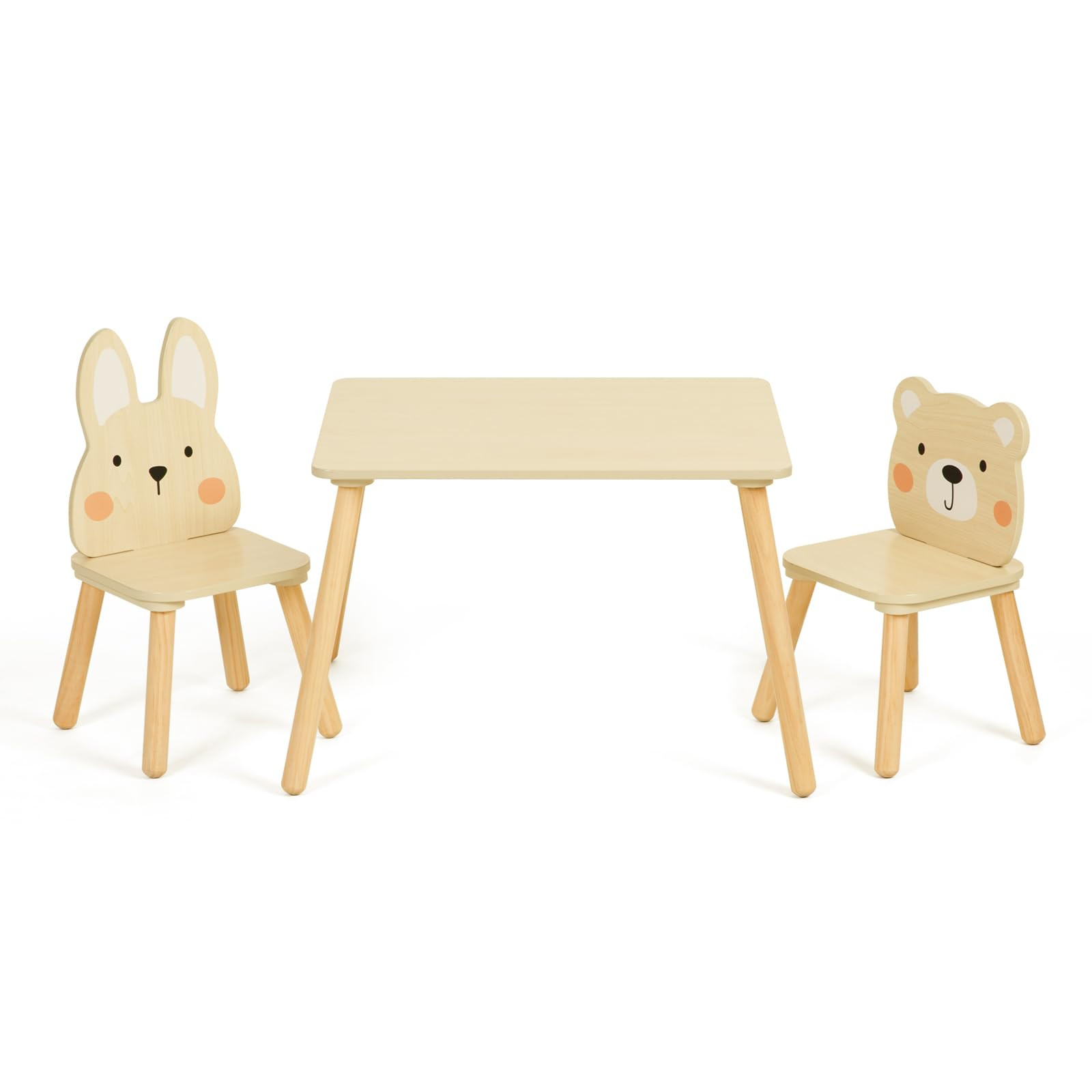 Wooden Kids Table and Chair Set, Waterproof Desktop Adorable Toddler Table Chairs Set with 2 Anim... | Amazon (US)