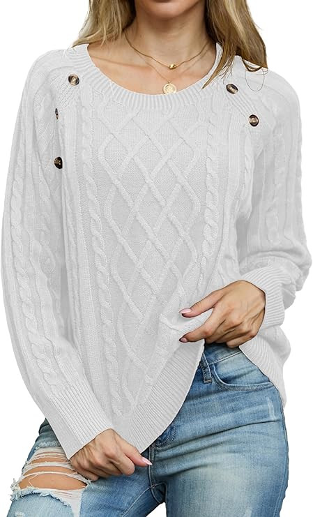 GRECERELLE Women's Sweaters Crewneck Bishop Long Sleeve Fall Oversized Knit Button Jumper Tops | Amazon (US)
