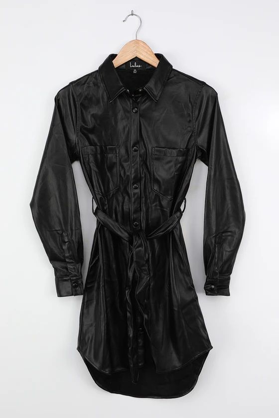 Timeless Babe Black Vegan Leather Button-Up Mini Dress | Lulus (US)