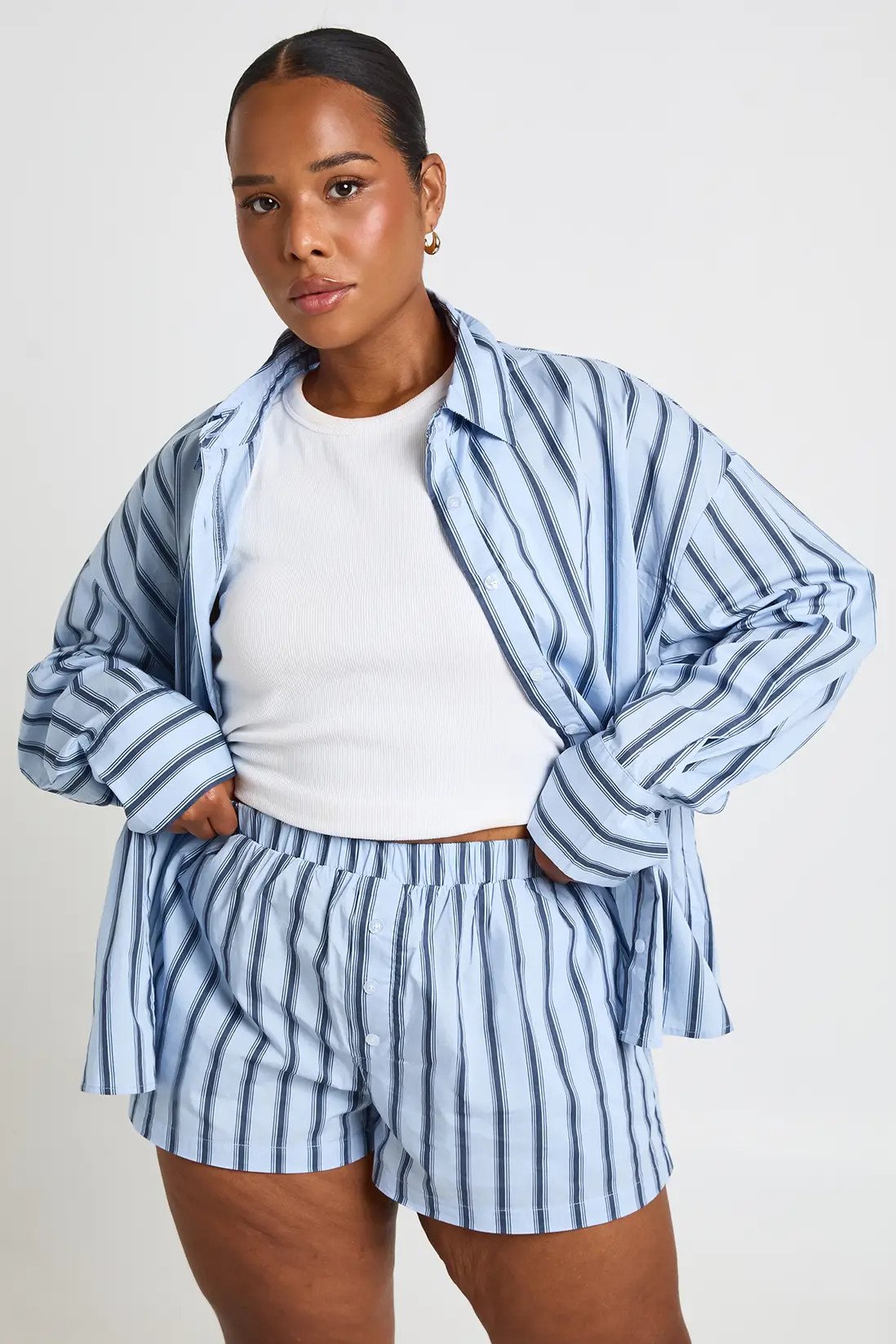Blue Plus Stripe Flippy Shorts | Boohoo USA | boohoo (US & Canada)
