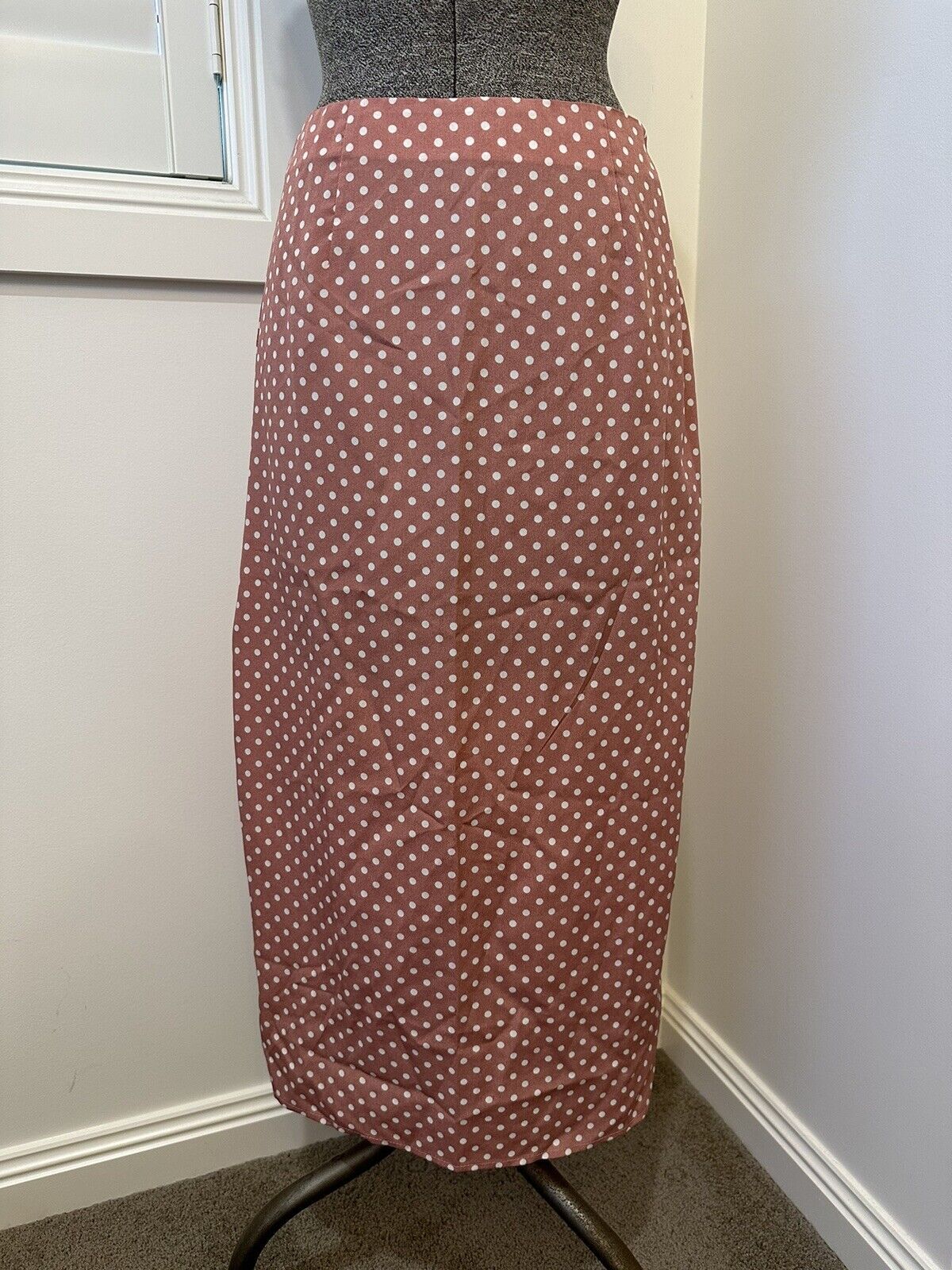 Atmos & Here Dusty Pink White Polka Dot Spot High Waist Long Maxi Skirt 10 M | eBay AU