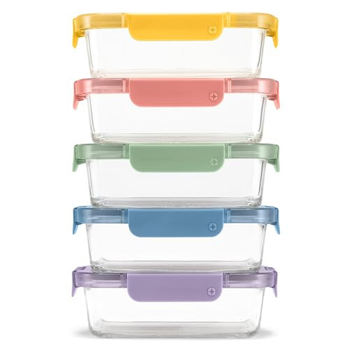 Ello Color Lock 3.4 Cup 10PC, 5 Pack Glass Meal Prep Sets Leak-Proof Glass Food Storage Containers with Airtight BPA-Free Plastic Lids, Dishwasher, Microwave, and Freezer Safe, Desert Festival | Amazon (US)