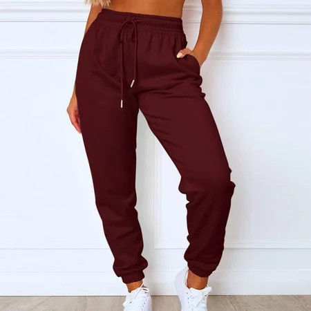 Cuoff Womens Fashion Cargo Pants Women Cargo Sweatpants for Sport Solid Color Drawstring Pocket Casual Sweatpants Pants Plus Size Womens Pants Wine S | Walmart (US)