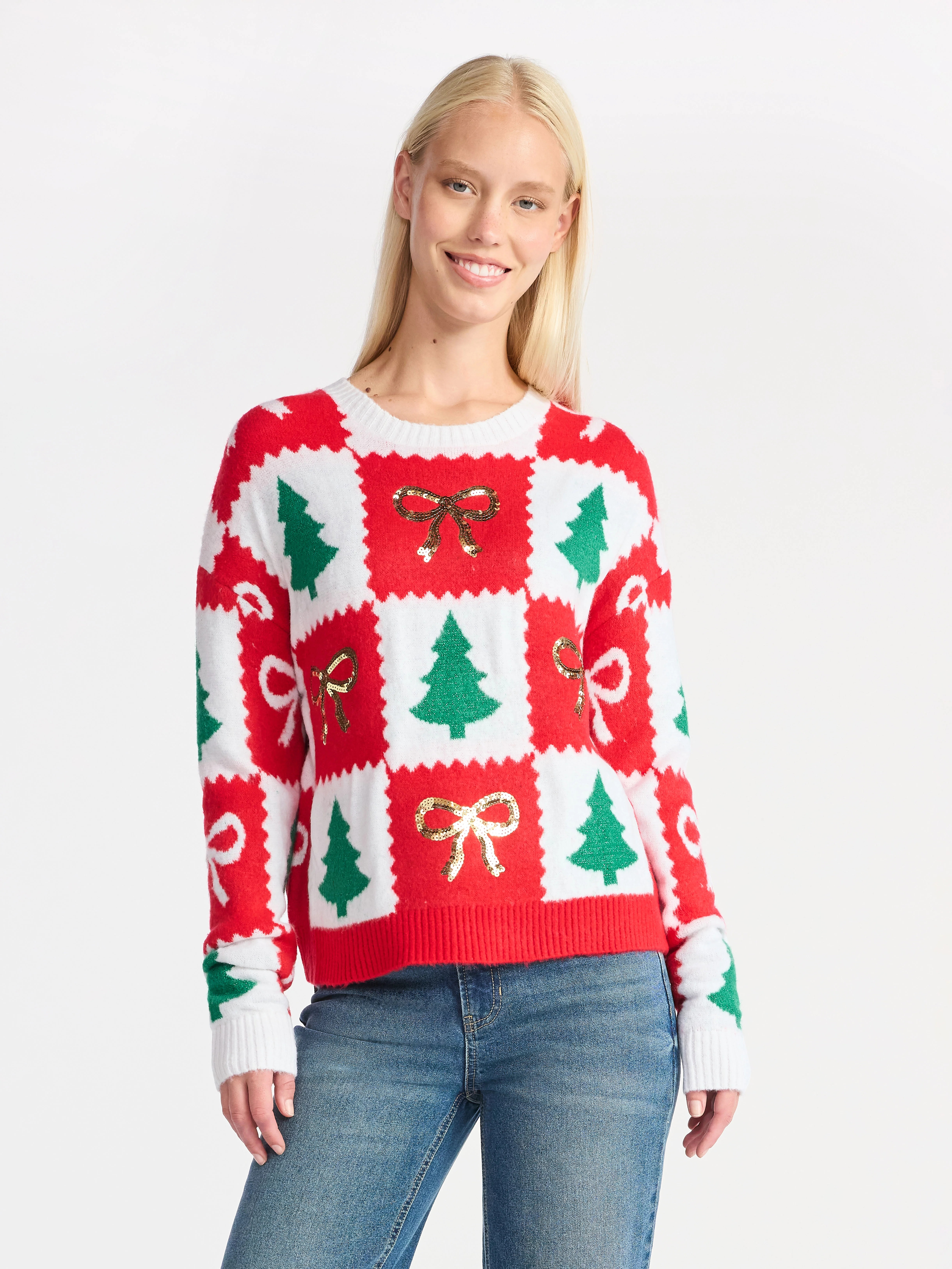 Holiday Time Women's Embellished Pullover Christmas Sweater, Midweight, Sizes XS-XXXL | Walmart (US)