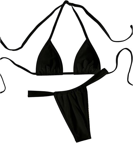 SHENHE Women's Thong Bikini Set Micro Triangle Halter Top High Cut Brazilian Swimsuits 2 Piece | Amazon (US)