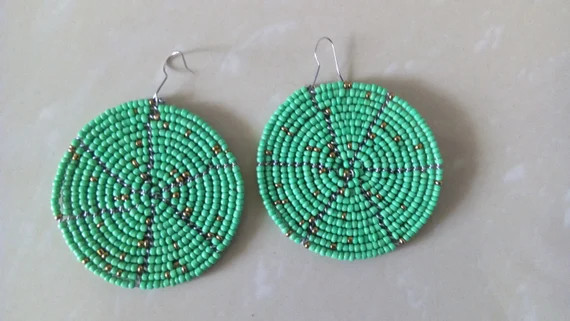 ON SALE African Beaded Earrings, African jewelry, African Earrings, Green Beaded Earrings, Masai ... | Etsy (US)