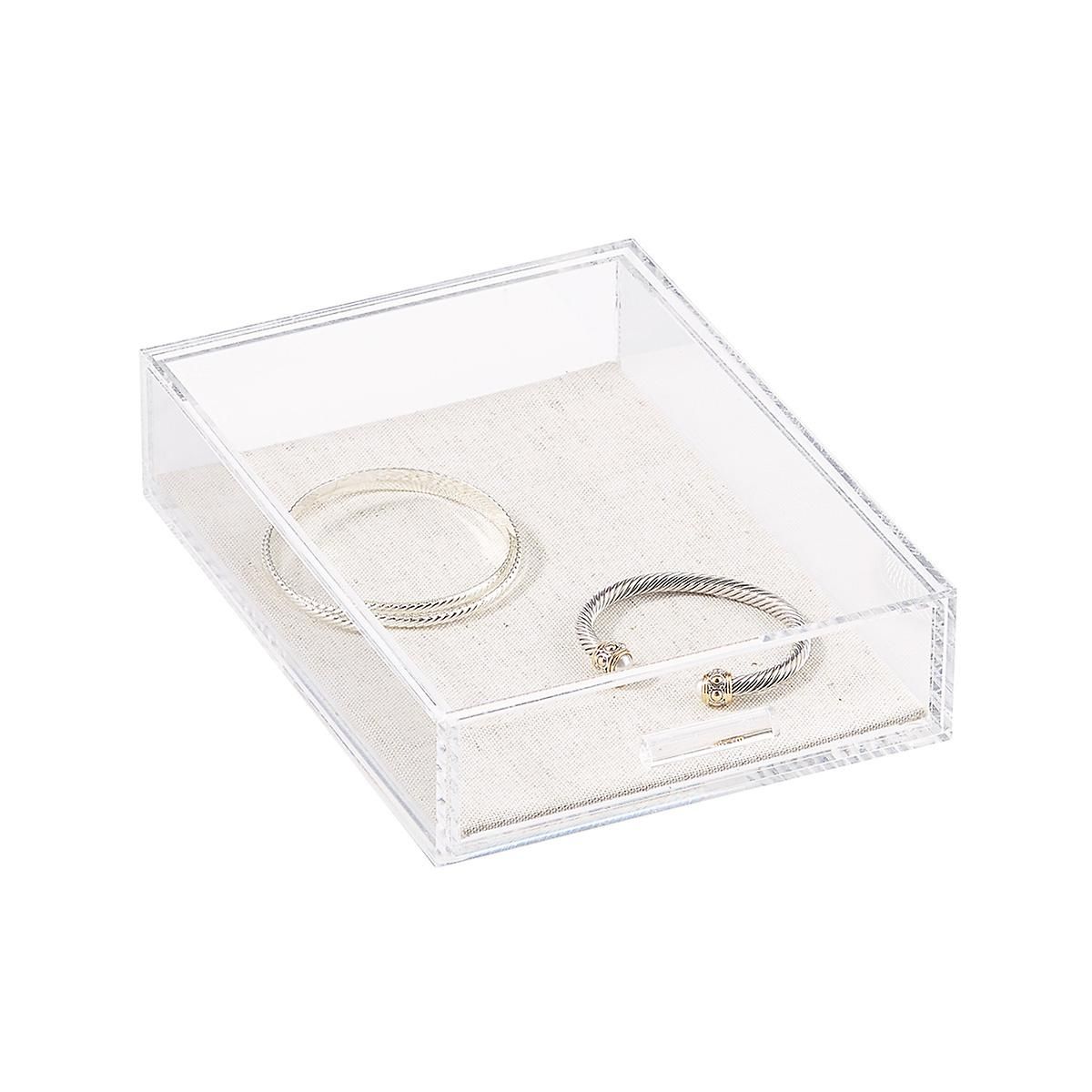 The Container Store 6-Compartment Narrow Luxe Acrylic Jewelry Drawer Clear/Linen | The Container Store