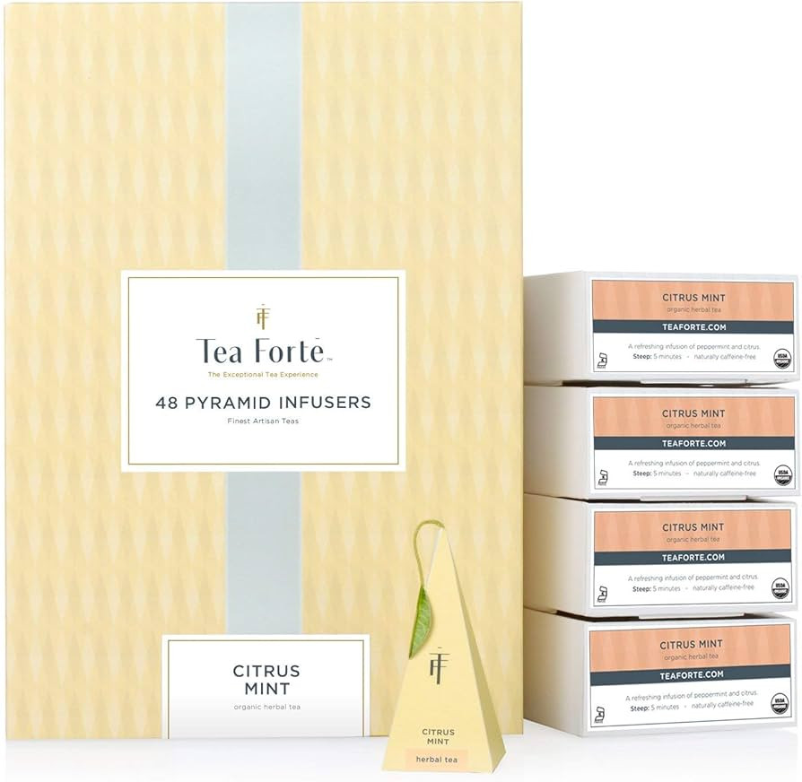 Tea Forte Citrus Mint Herbal Tea Event Box, Bulk Pack of 48 Pyramid Infuser Tea Sachets for All O... | Amazon (US)