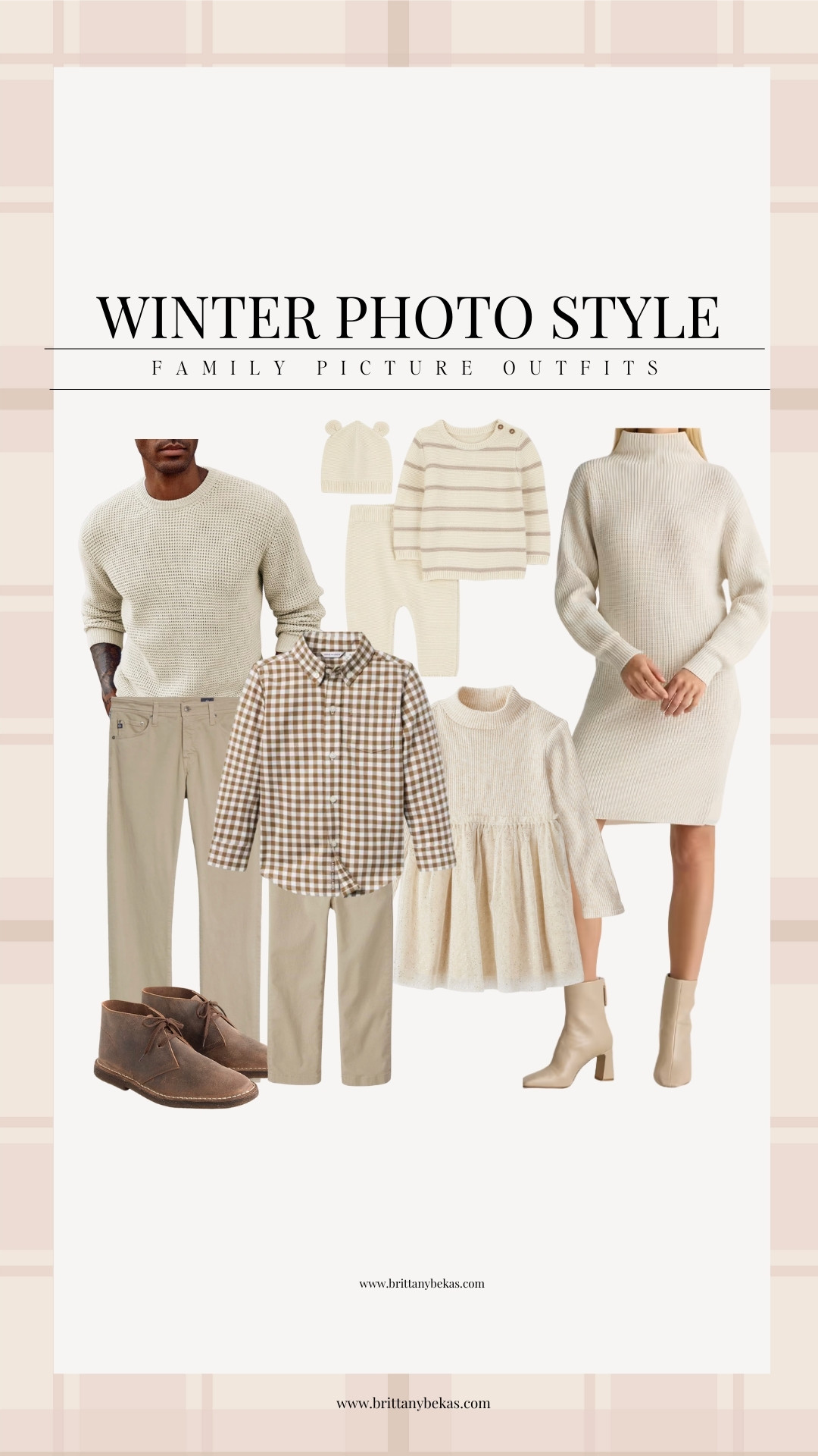 Neutral winter family picture outfit for holiday or Christmas photos. Sweater dress from quince. Plaid boys shirt from Amazon. Family photo outfits  

#LTKKids #LTKMens #LTKFindsUnder100