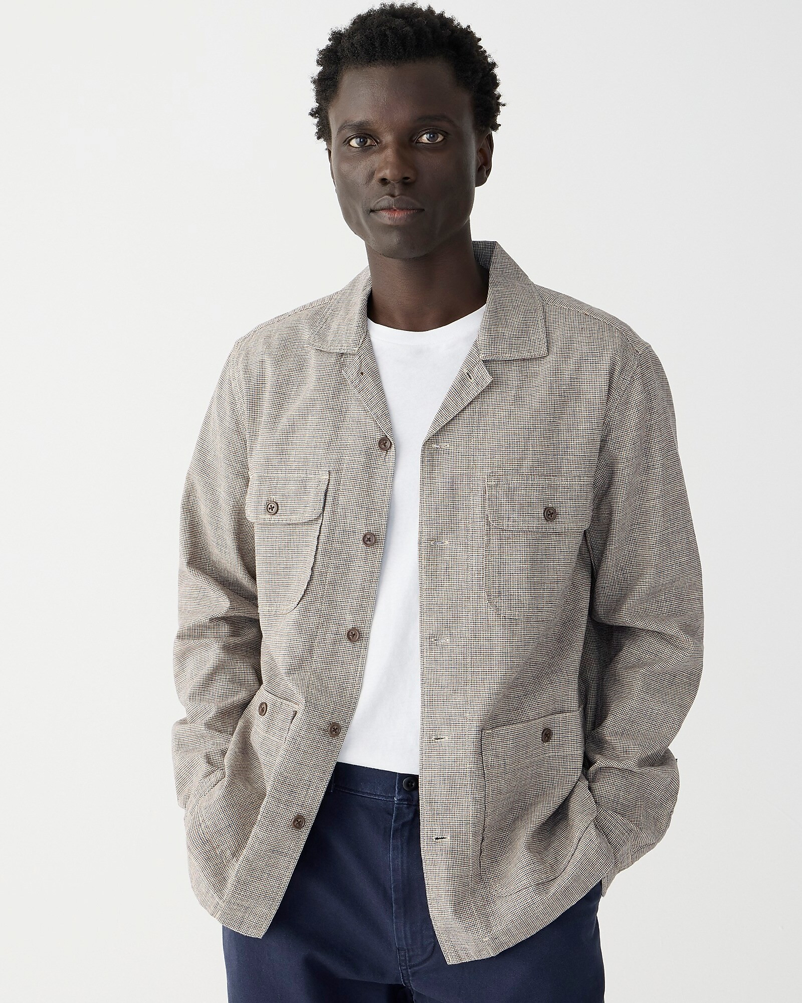 Linen-cotton blend four-pocket camp-collar overshirt | J. Crew US
