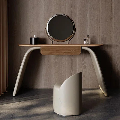 52.76"Brown Minimalist Solid Wood Vanity With Chest Of Drawers & Stool & Mirror | Wayfair North America