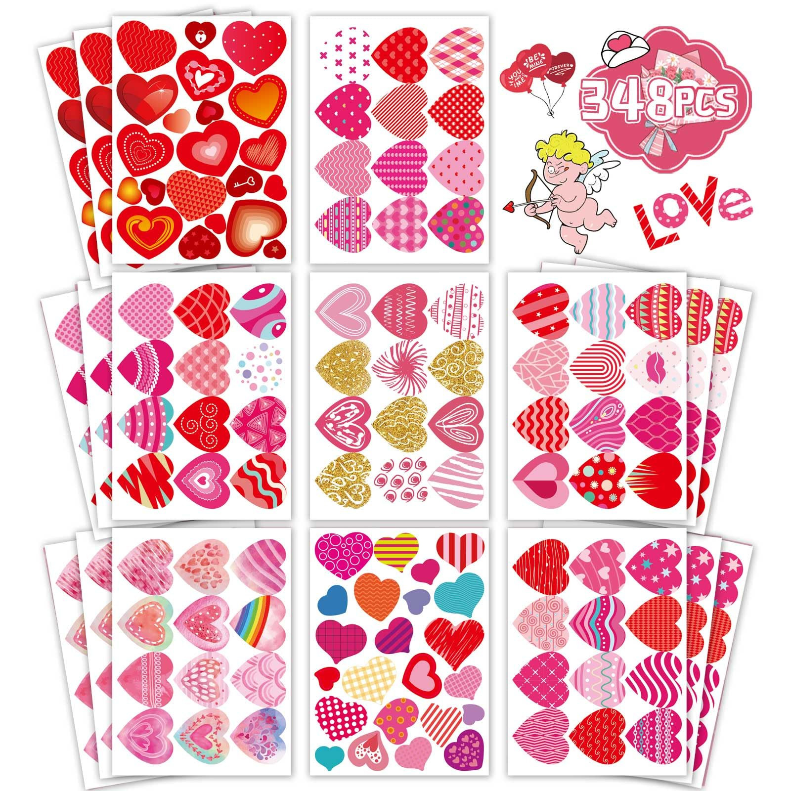 Heart Stickers for Kids, Valentines Day Colorful Heart Stickers Valentine's Day Love Decorative S... | Amazon (US)