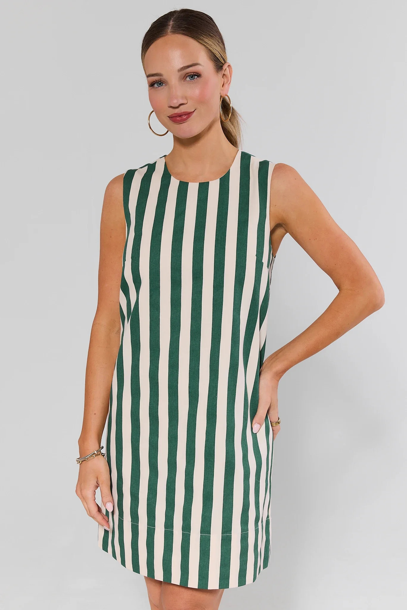 Green Striped Sleeveless Short Dress | Avara