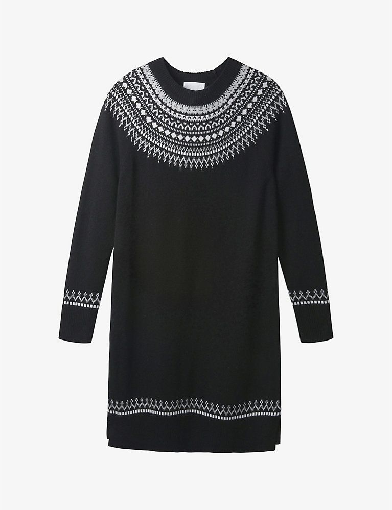 THE WHITE COMPANY Embellished Fair Isle knitted knee-length dress | Selfridges