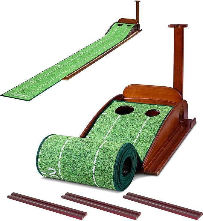 GLOTOP Golf Putting Green Mat with Wood Auto Ball Return System, Game Practice Golf Gifts for Hom... | Amazon (US)