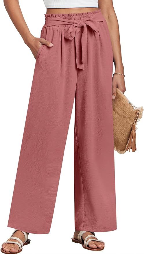 ANRABESS Women's Wide Leg Palazzo Pants with Pockets High Waisted Tie Knot Business Casual Trendy... | Amazon (US)