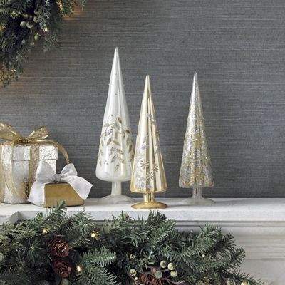 All That Glimmers Glass Tree Trio Set Handcrafted with Glitter & Gemstones | Frontgate