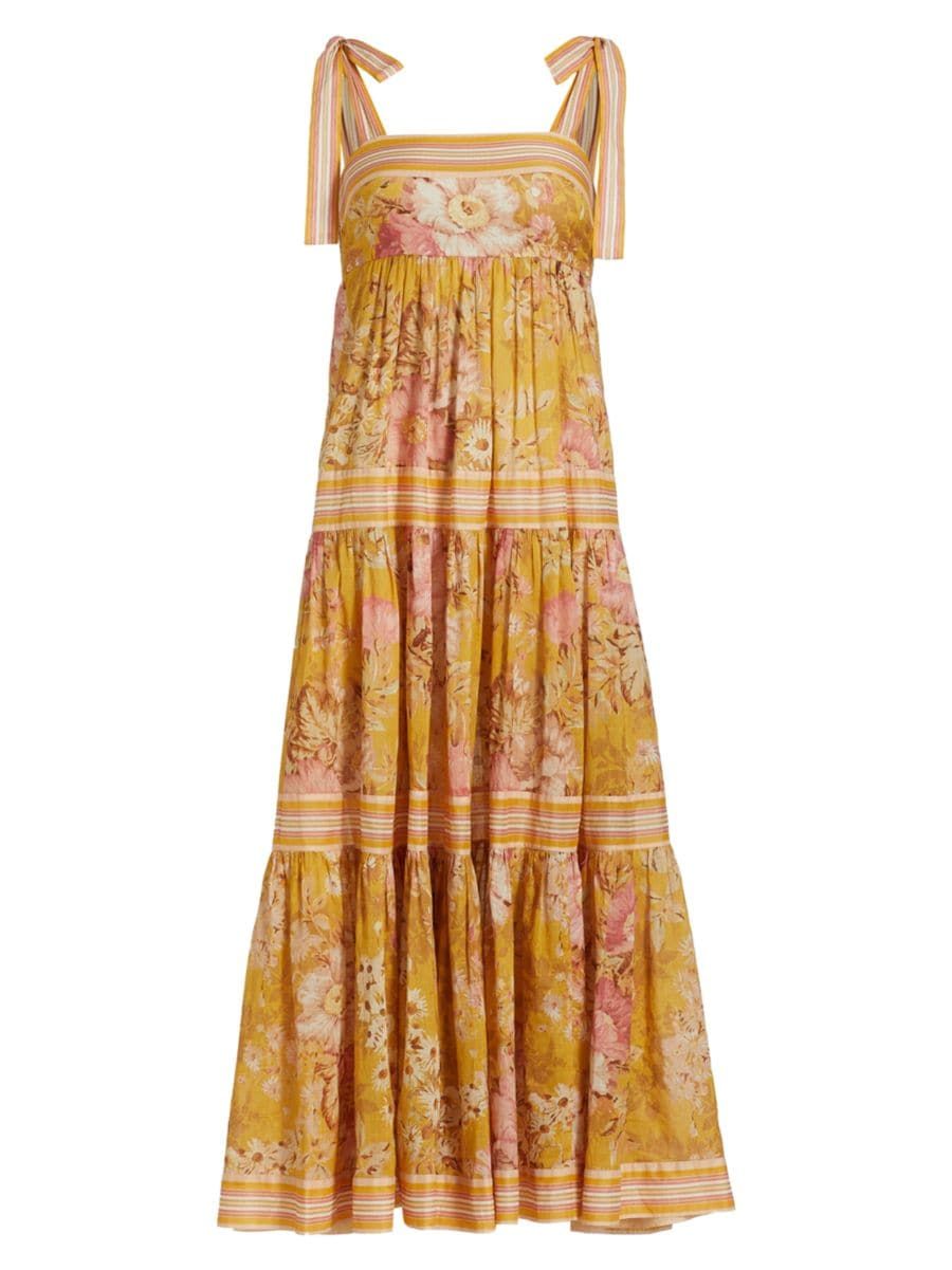 Pattie Tie Strap Tiered Cotton Midi-Dress | Saks Fifth Avenue