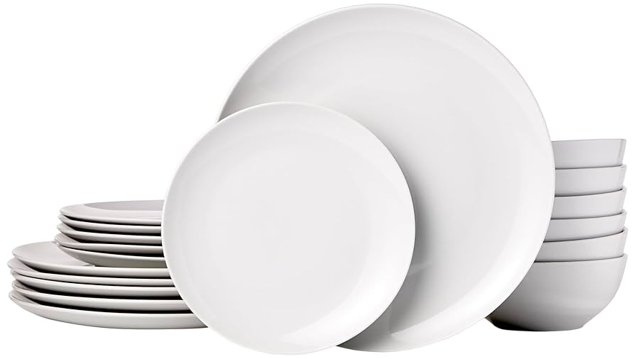 Amazon Basics Dinnerware Set, Microwave and Dishwasher Safe, Service for 6, 18-Piece Complete Kit... | Amazon (US)