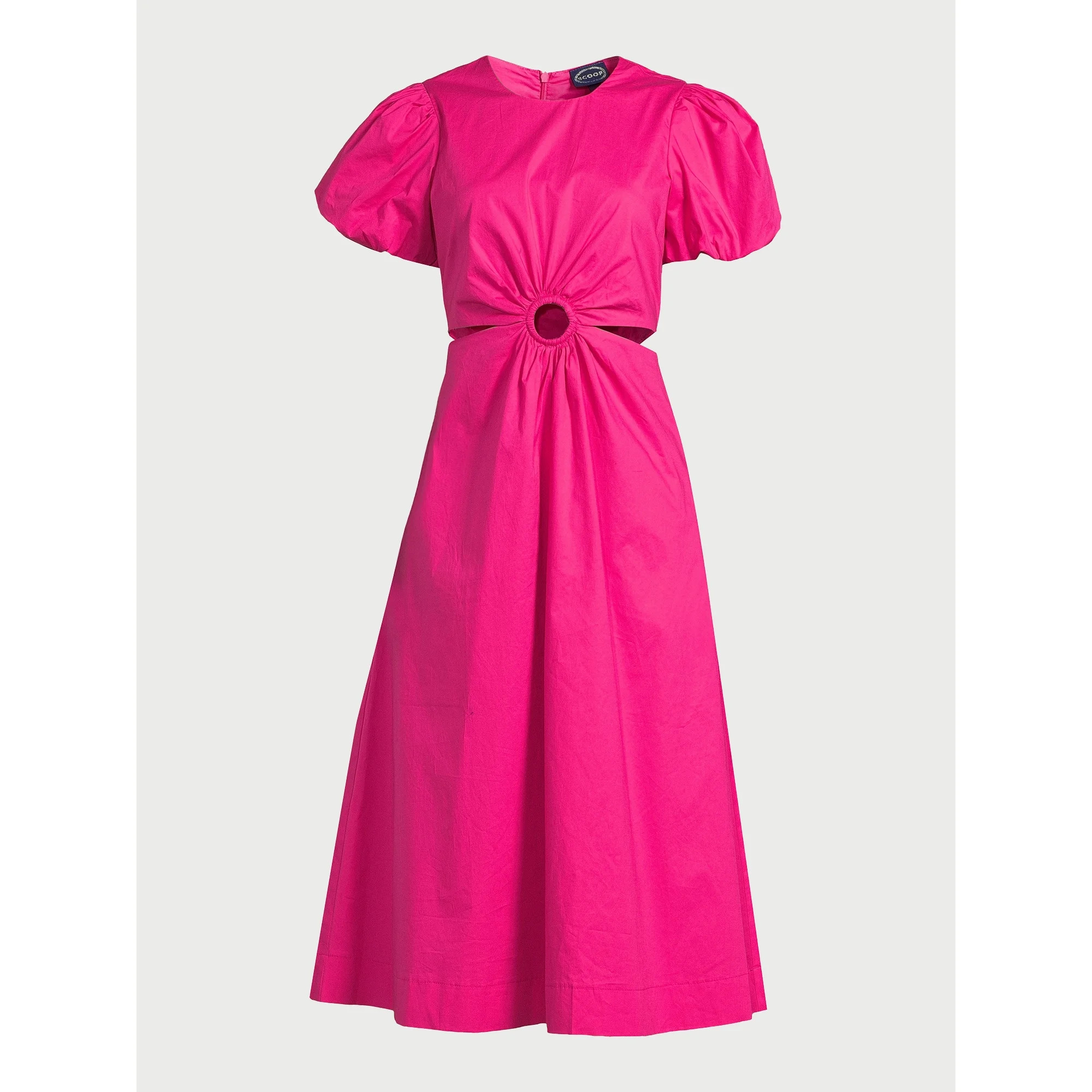 Scoop Women's Cut Out Midi Dress with Puff Sleeves, Sizes XS-XXL | Walmart (US)