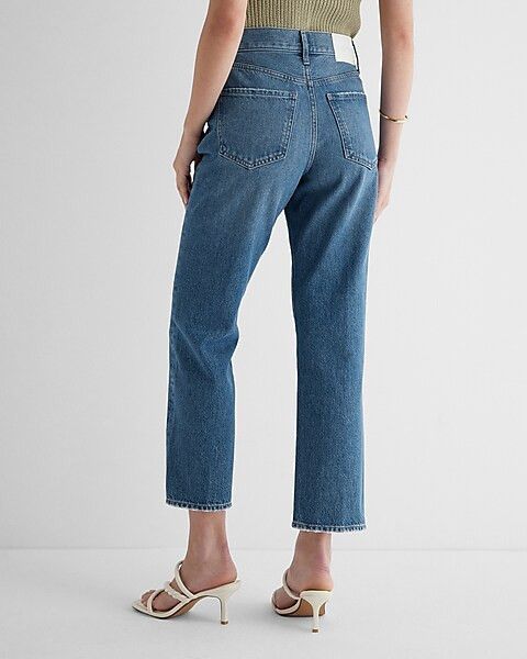 High Waisted Dark Wash Straight Ankle Jeans | Express