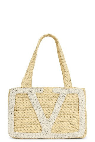 Valentino Garavani Crochet Raffia Viva Superstar Medium Tote Bag in Neutral | FWRD 