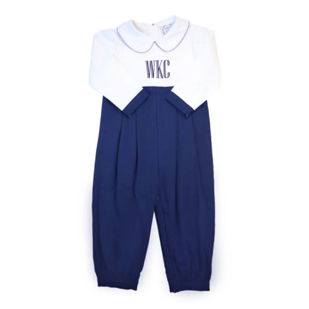 Navy Reese Classic Baby Romper | The Bella Bean