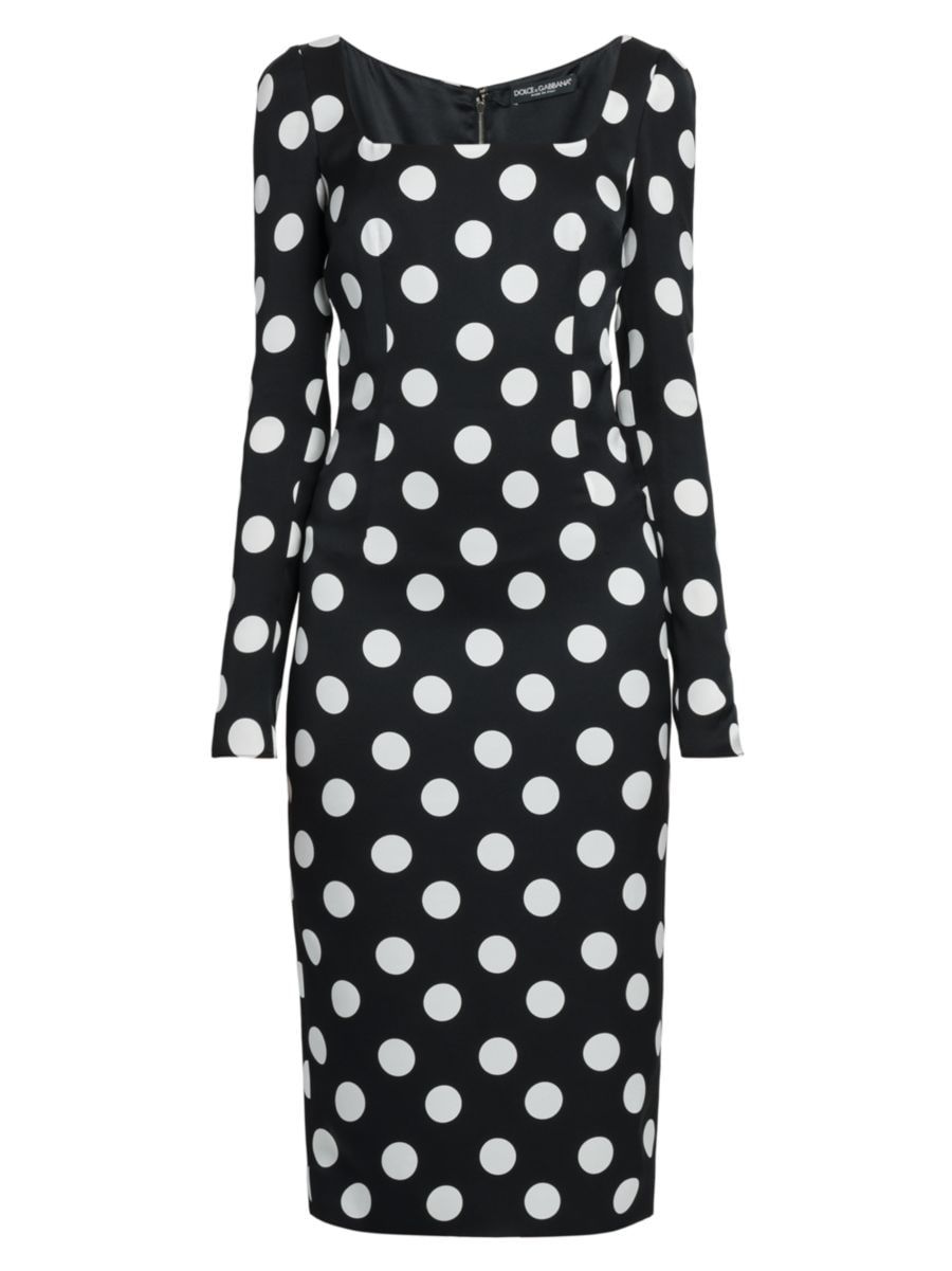 Shop Dolce&Gabbana Polka Dot Square-Neck Sheath Midi-Dress | Saks Fifth Avenue | Saks Fifth Avenue