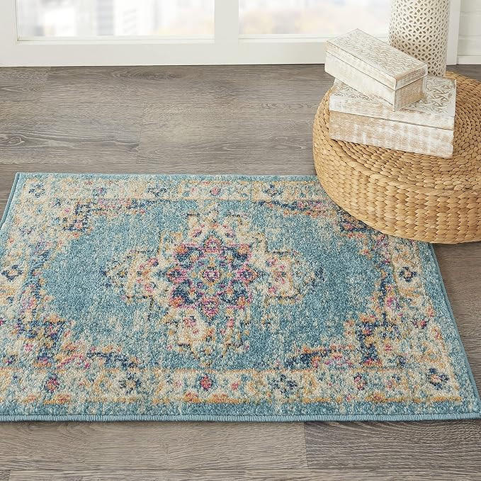 Nourison Passion Light Blue 1'10" x 2'10" Area Rug, Boho, Traditional, Easy Cleaning, Non Sheddin... | Amazon (US)