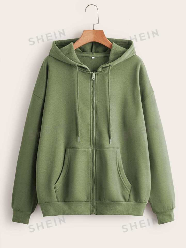 Zip Up Drawstring Thermal Lined Hoodie | SHEIN