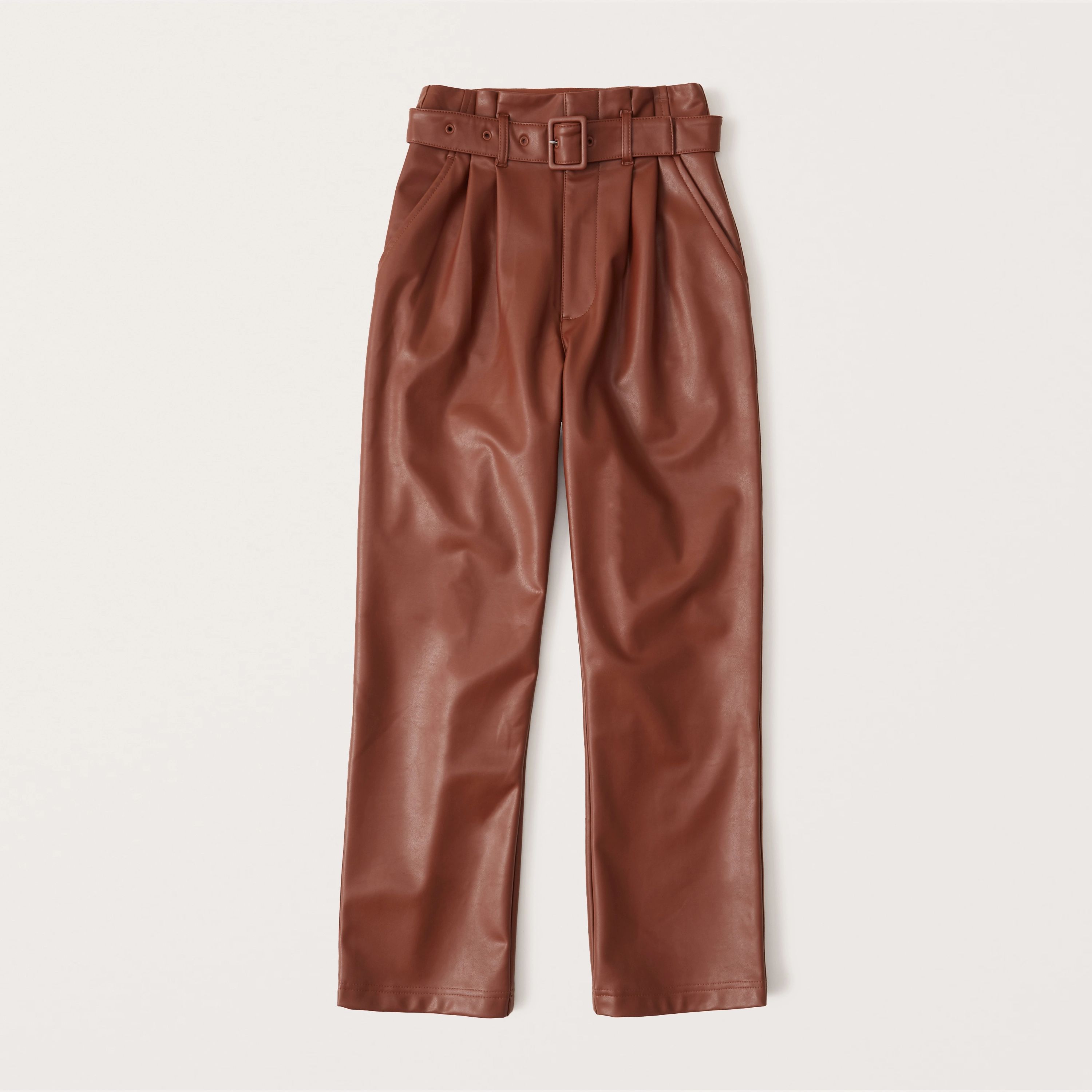 Vegan Leather Belted Ankle Straight Pants | Abercrombie & Fitch (US)