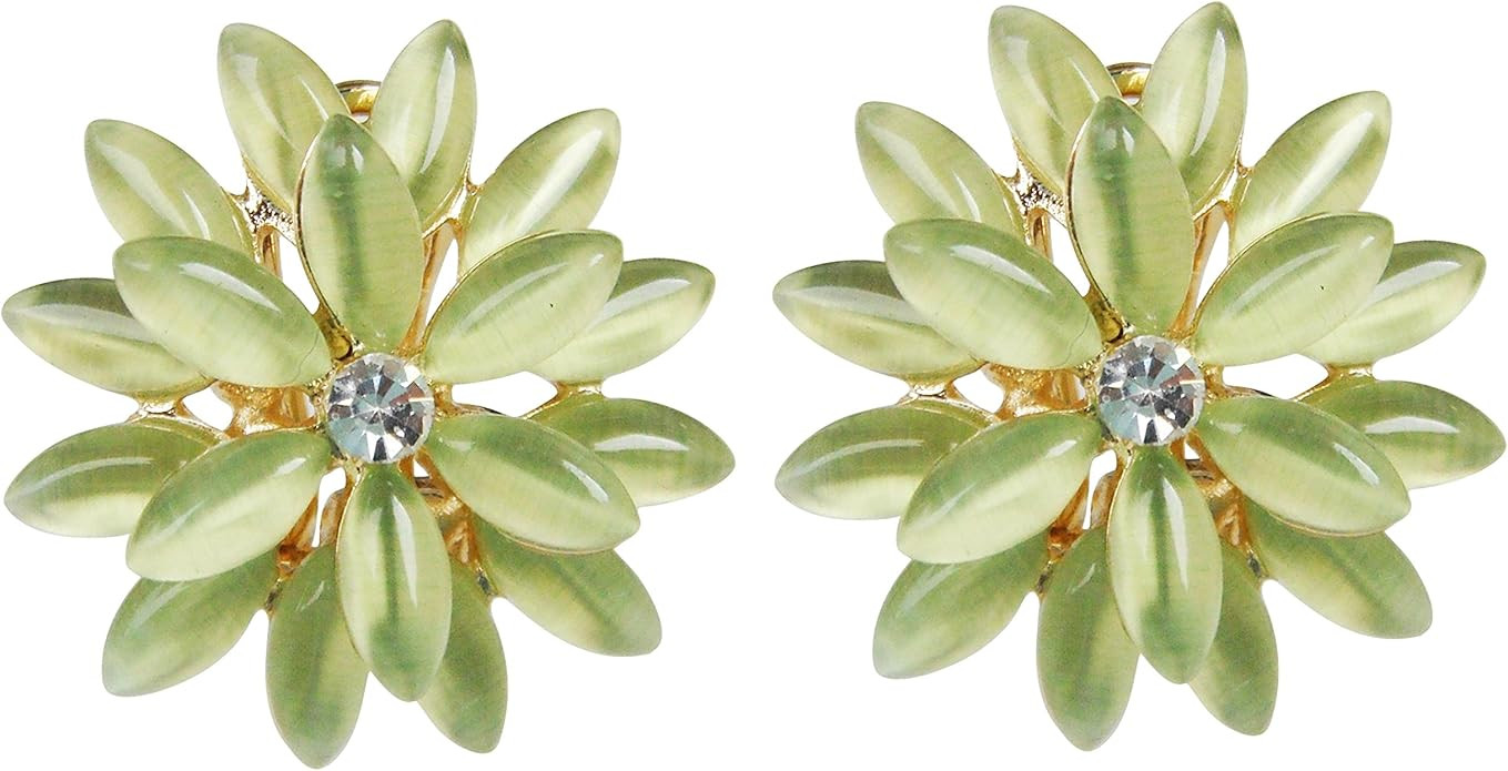 Navachi 18k Gold Plated Flower Horse-Eye Created-Opal Omega Back Earrings | Amazon (US)