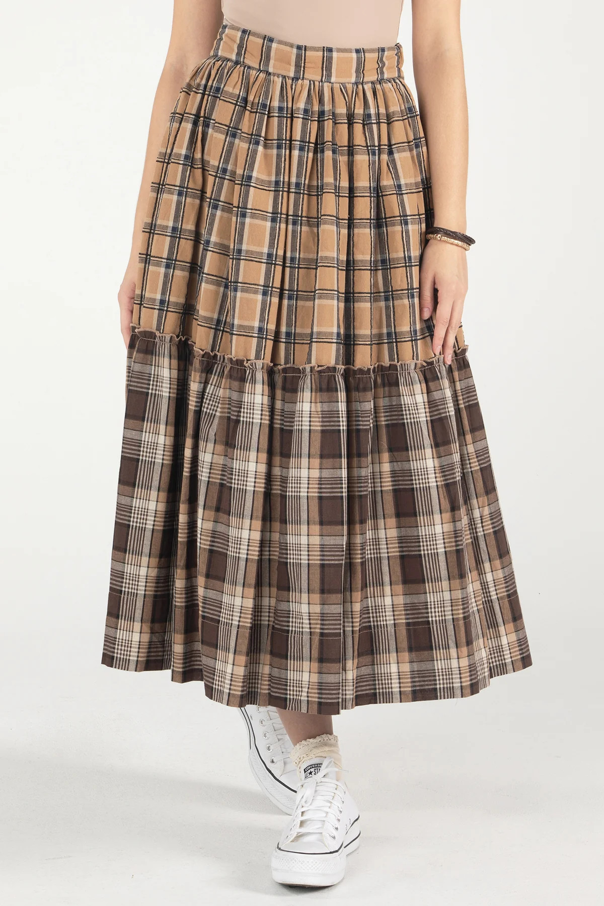 Mixed Plaid Midi Skirt | Miss Me