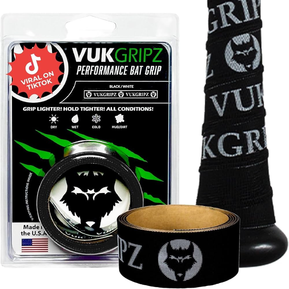 VukGripz USA Made Baseball Bat Grip Tape - Non Sticky, Friction Based, Moisture Wicking, Vibration Reducing Softball Batting Grips - Official Bat Tape Grip Supplier of USA Baseball | Amazon (US)