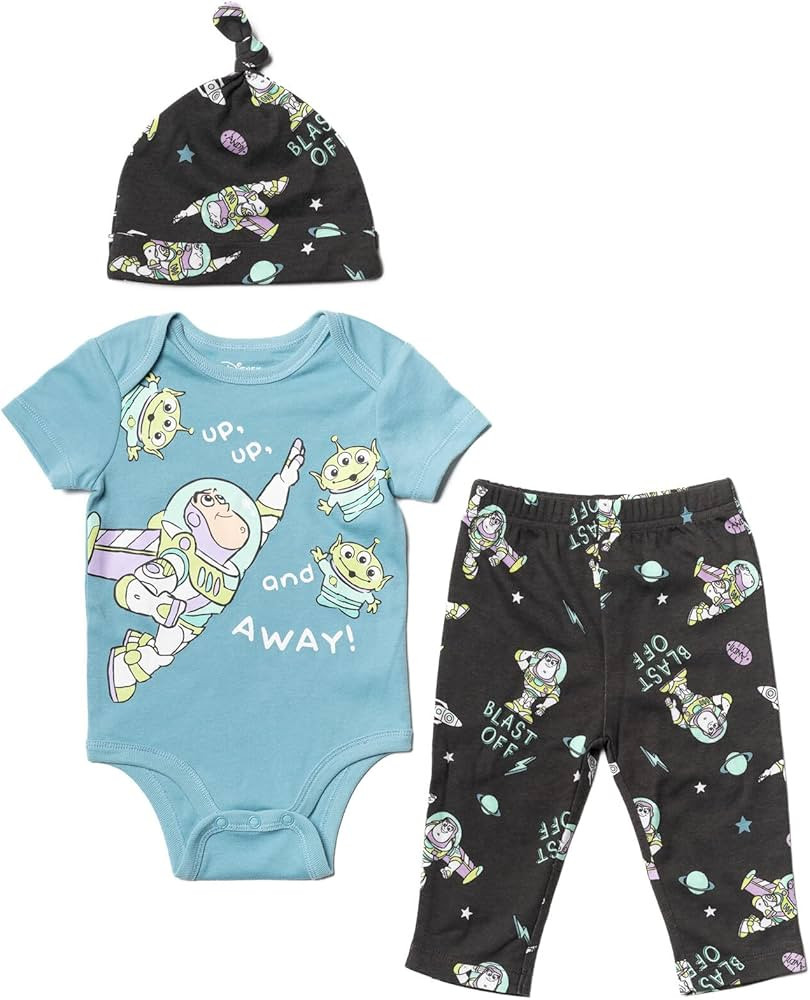 Disney Pixar Toy Story Monsters Inc. Lion King Mickey Mouse Mike Baby Bodysuit Pants and Hat 3 Pi... | Amazon (US)