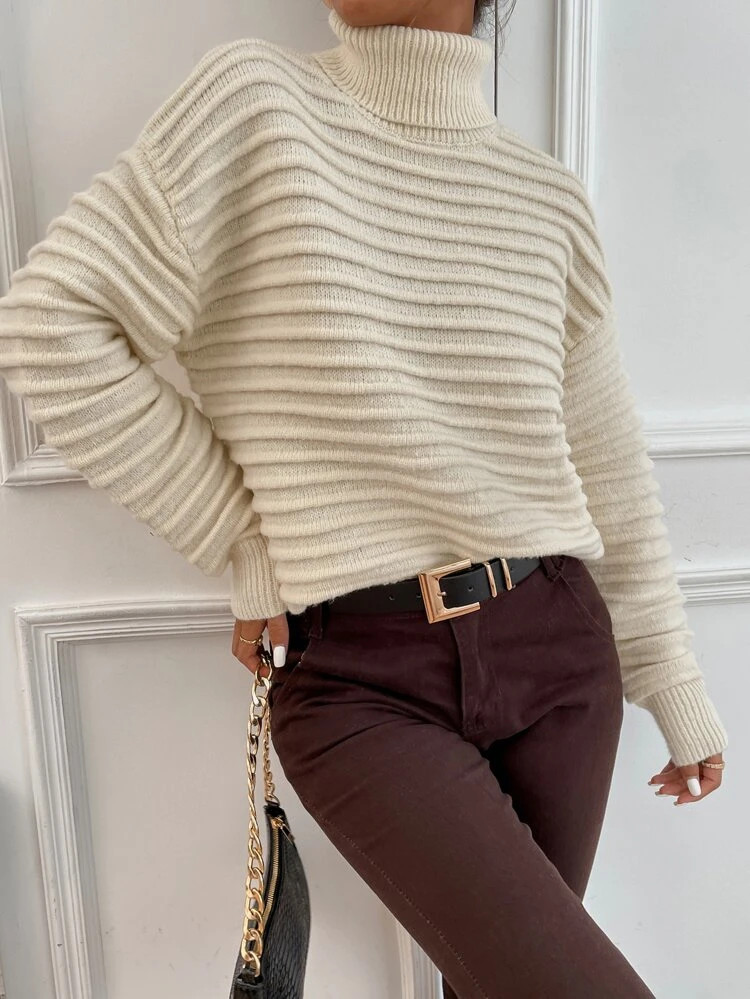 Turtleneck Drop Shoulder Sweater | SHEIN