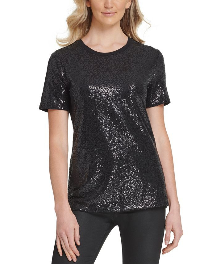 DKNY Sequined Jersey T-Shirt & Reviews - Tops - Women - Macy's | Macys (US)