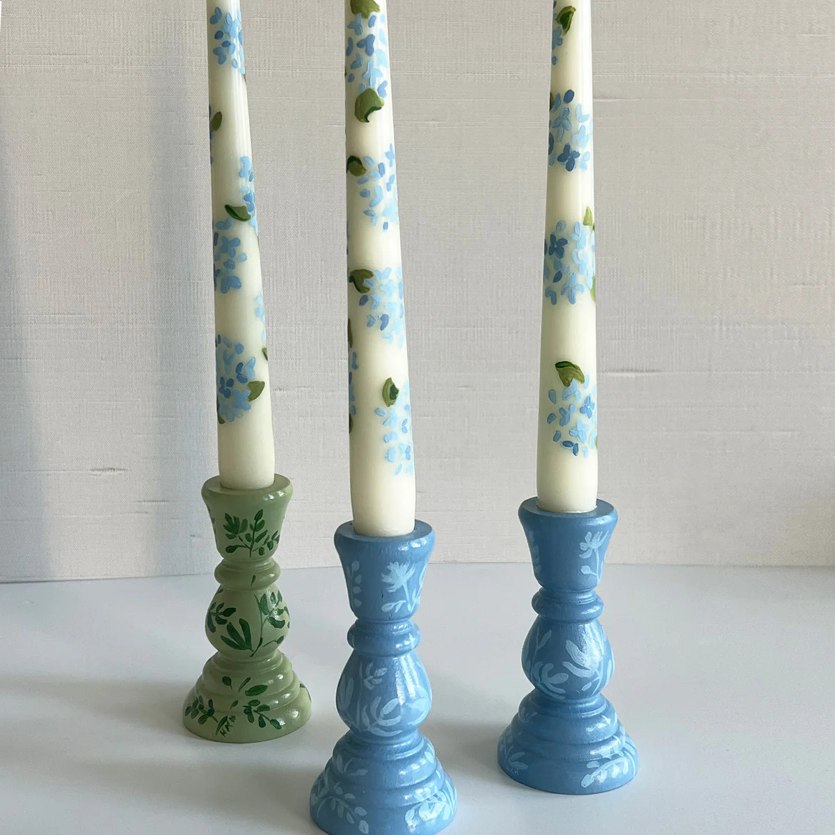 Blue Floral Hand Painted candleholders | Sweet Pea and Whimsy